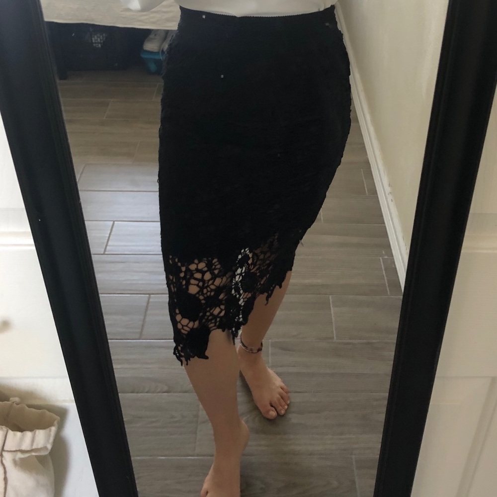 Black lace body con skirt